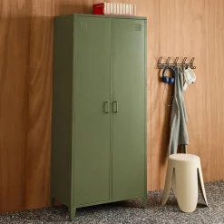 Industrial metal wardrobe for bedroom closet with 2 doors, 4 shelves, 1 hanging rail