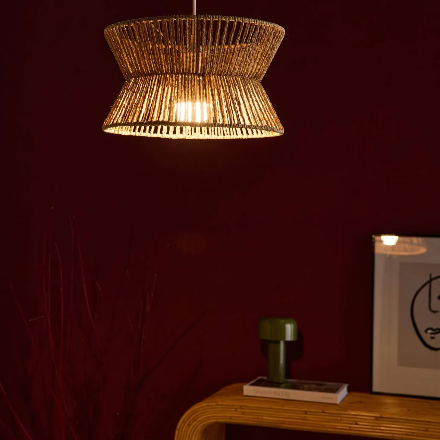 Interior hanging lamp in imitation rattan Ø35cm