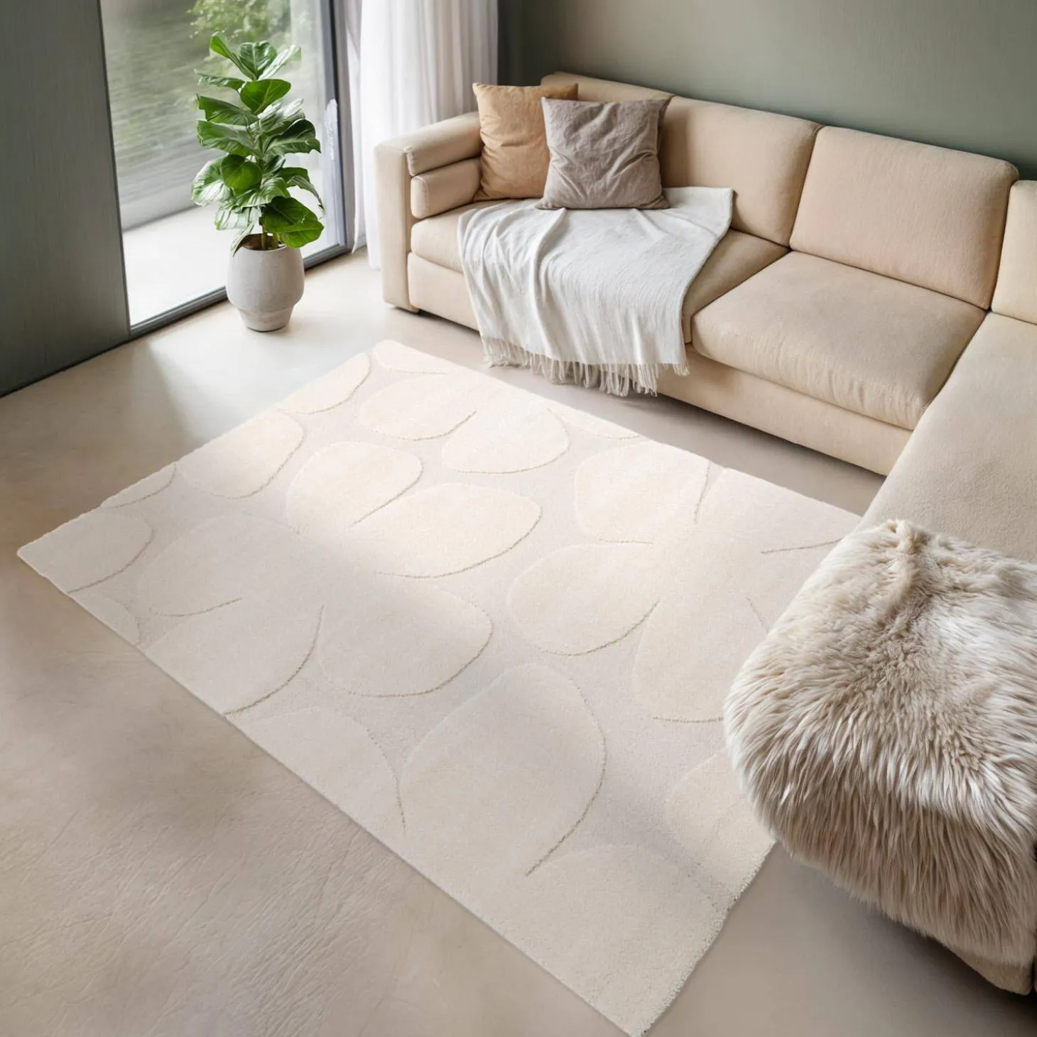 Interior rug cream floral pattern