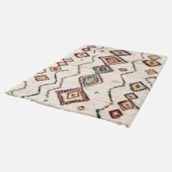 Interior shaggy rug, cream and multicoloured