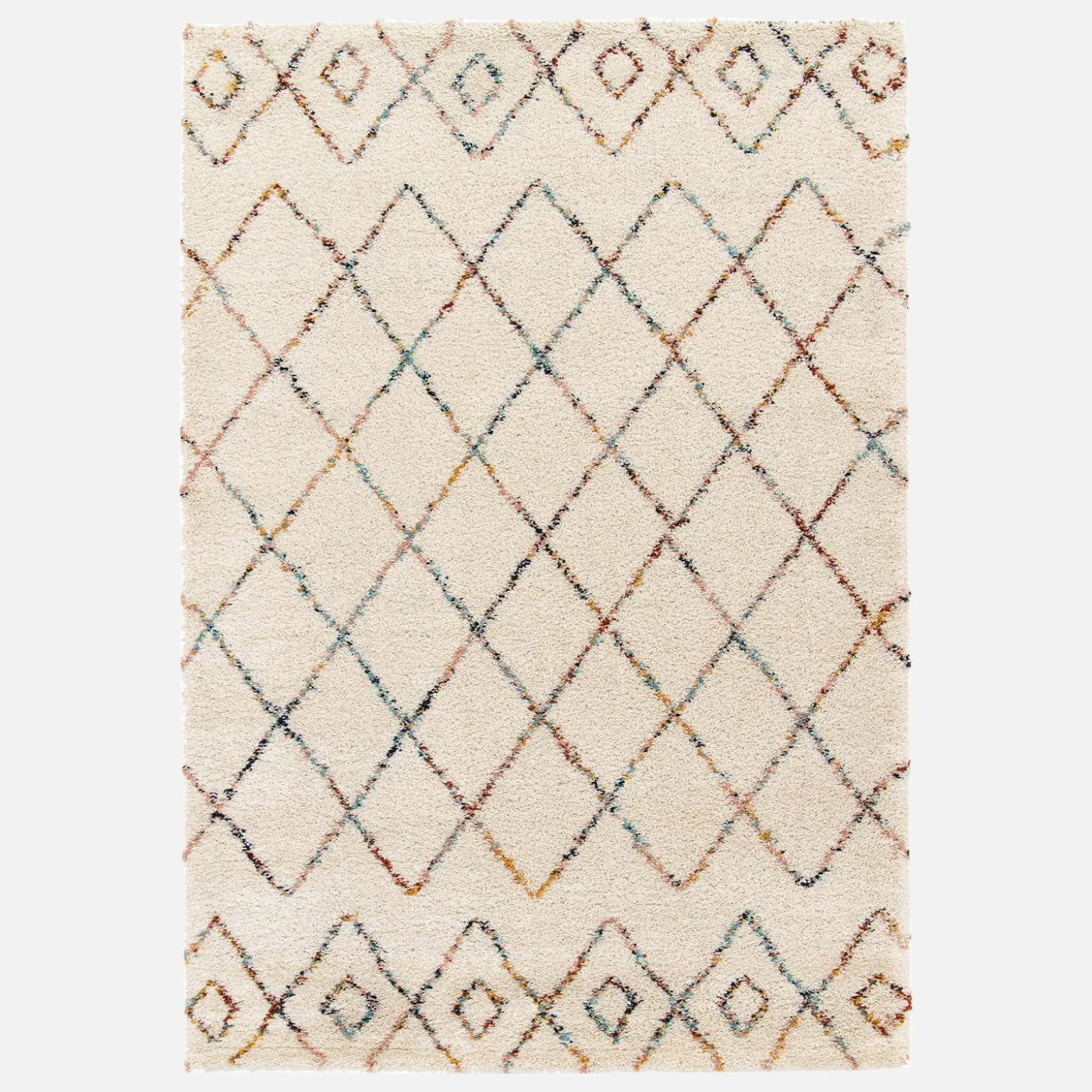 Interior shaggy rug, cream and multicoloured