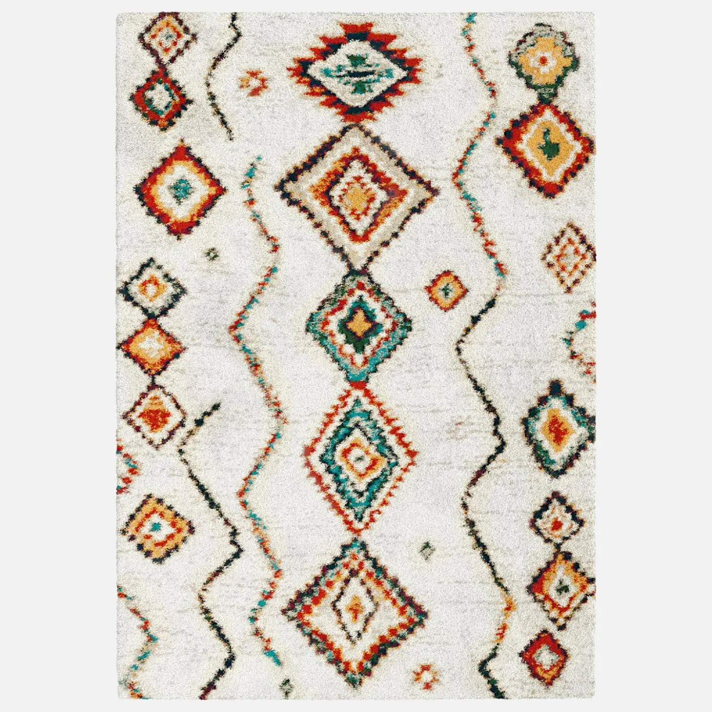 Interior shaggy rug, cream and multicoloured