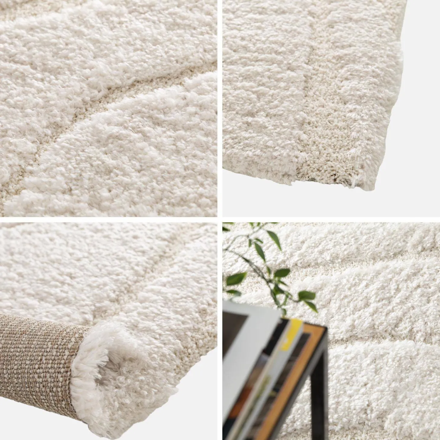 Interior shaggy rug with embossed cream motif