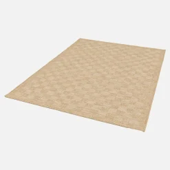 Jute-effect indoor/outdoor rug with chequered pattern
