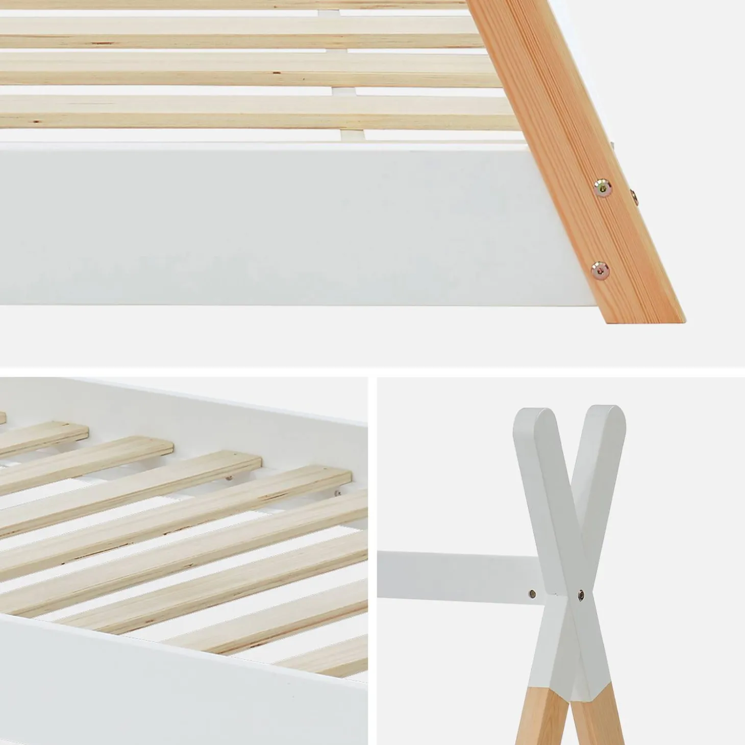 Kid's teepee bed 90 x 190cm natural pine slatted base included