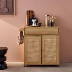 Kitchen sideboard wood decor and cane 1 handle 1 drawer 2 doors