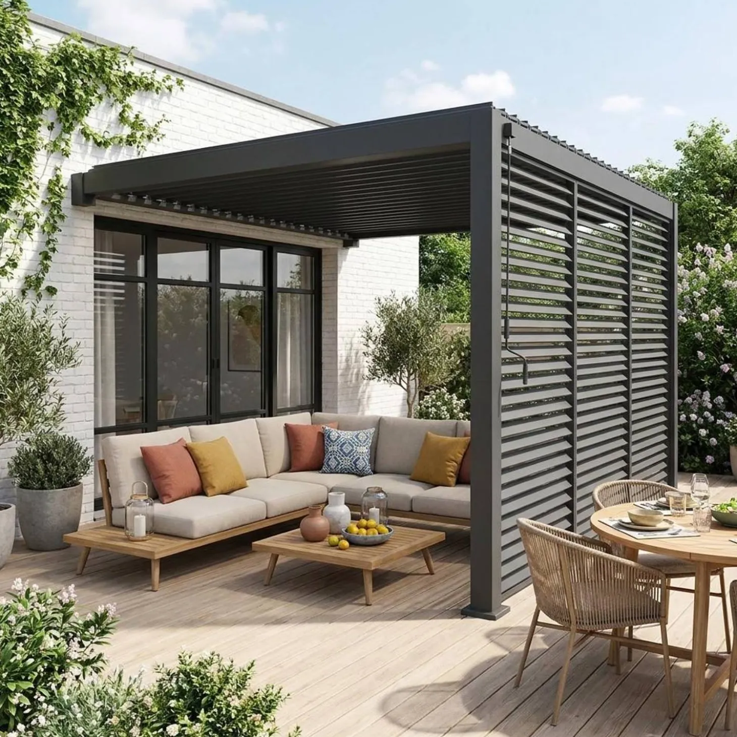 Lean to pergola 4 x 3m + 3 130cm louver panels
