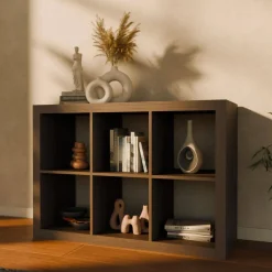2-level bookshelf with 6 compartments