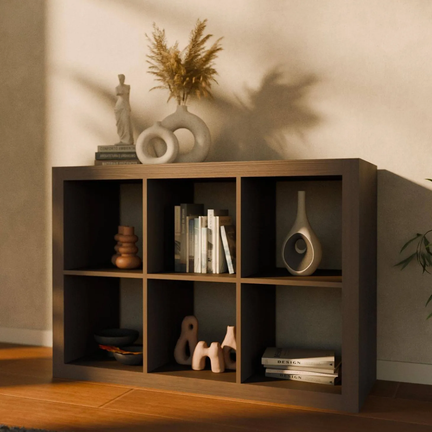 2-level bookshelf with 6 compartments
