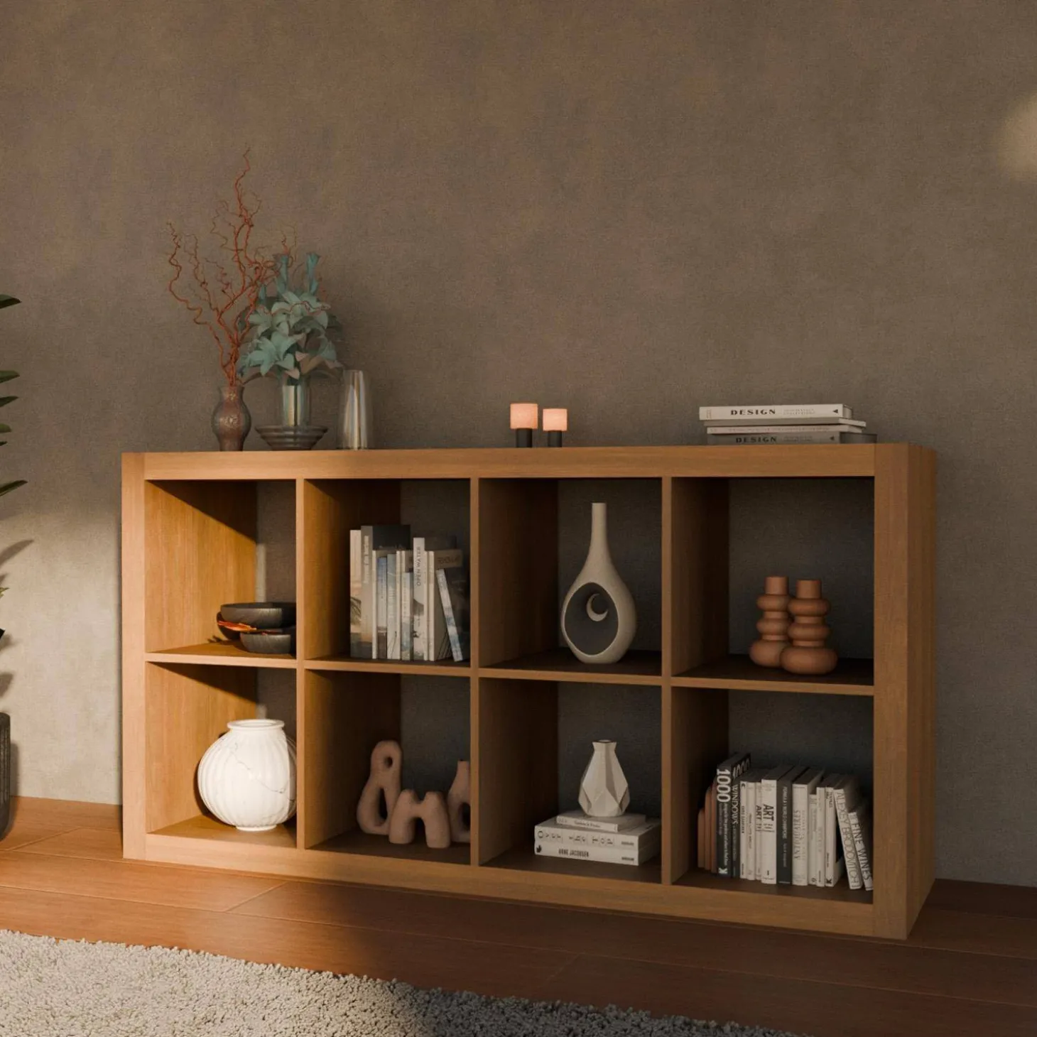 4-level bookshelf with 8 compartments