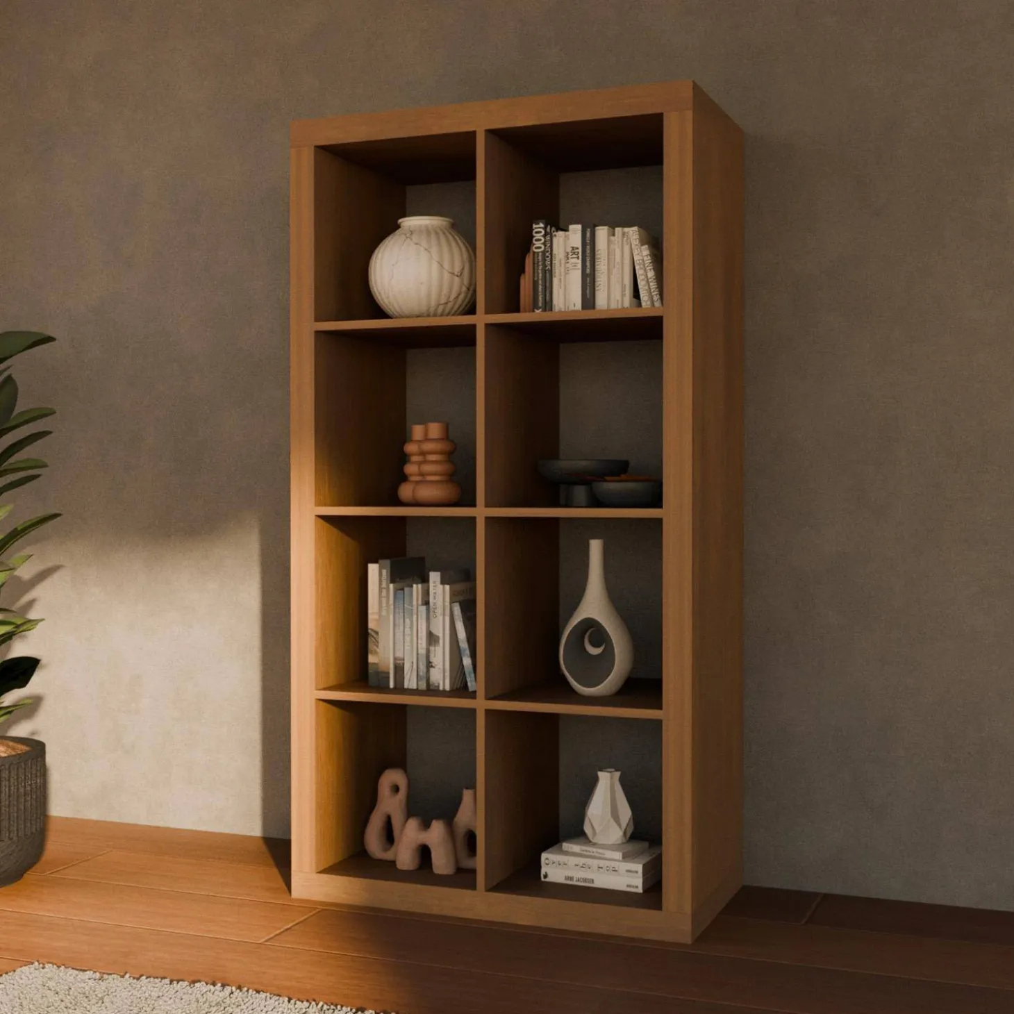 4-level bookshelf with 8 compartments