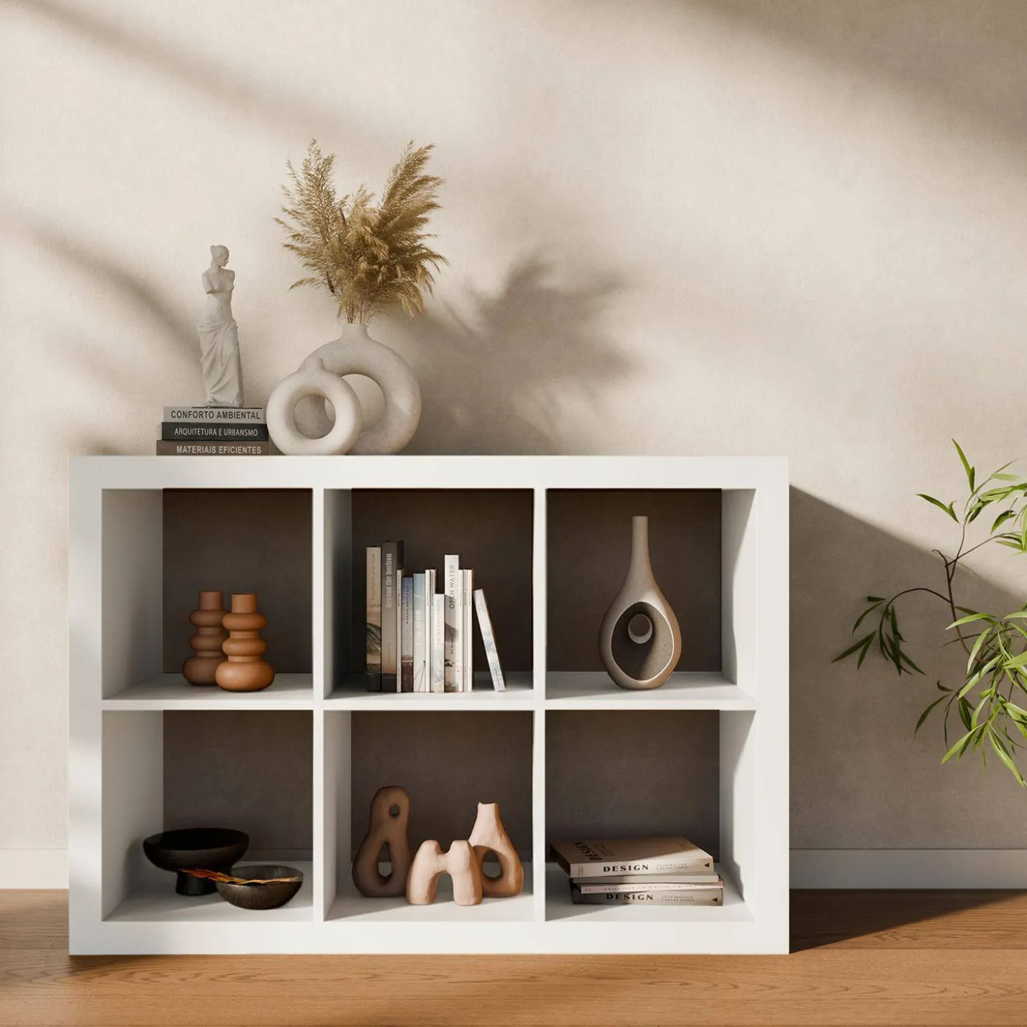 2-level bookshelf with 6 compartments