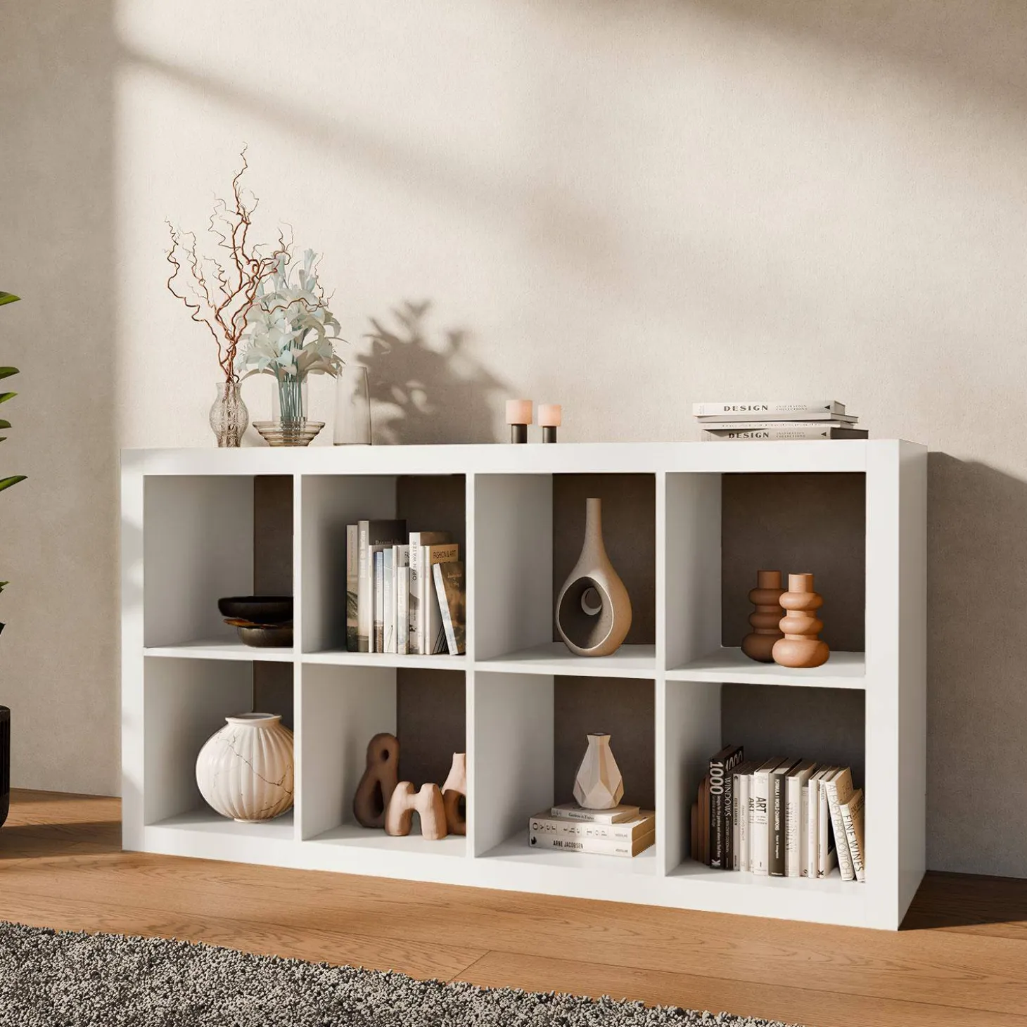 4-level bookshelf with 8 compartments