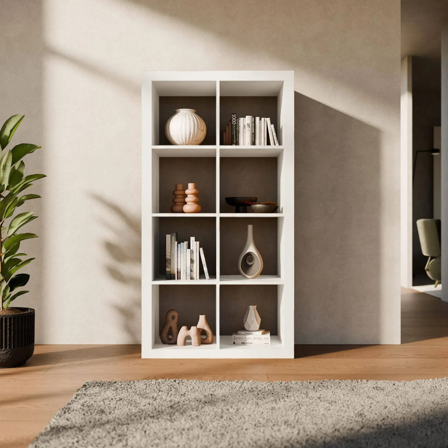 4-level bookshelf with 8 compartments