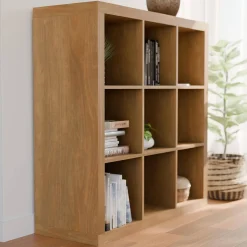 3-level cubic bookshelf with 9 compartments