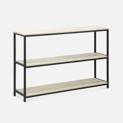 3-level industrial bookcase with wood and metal effect