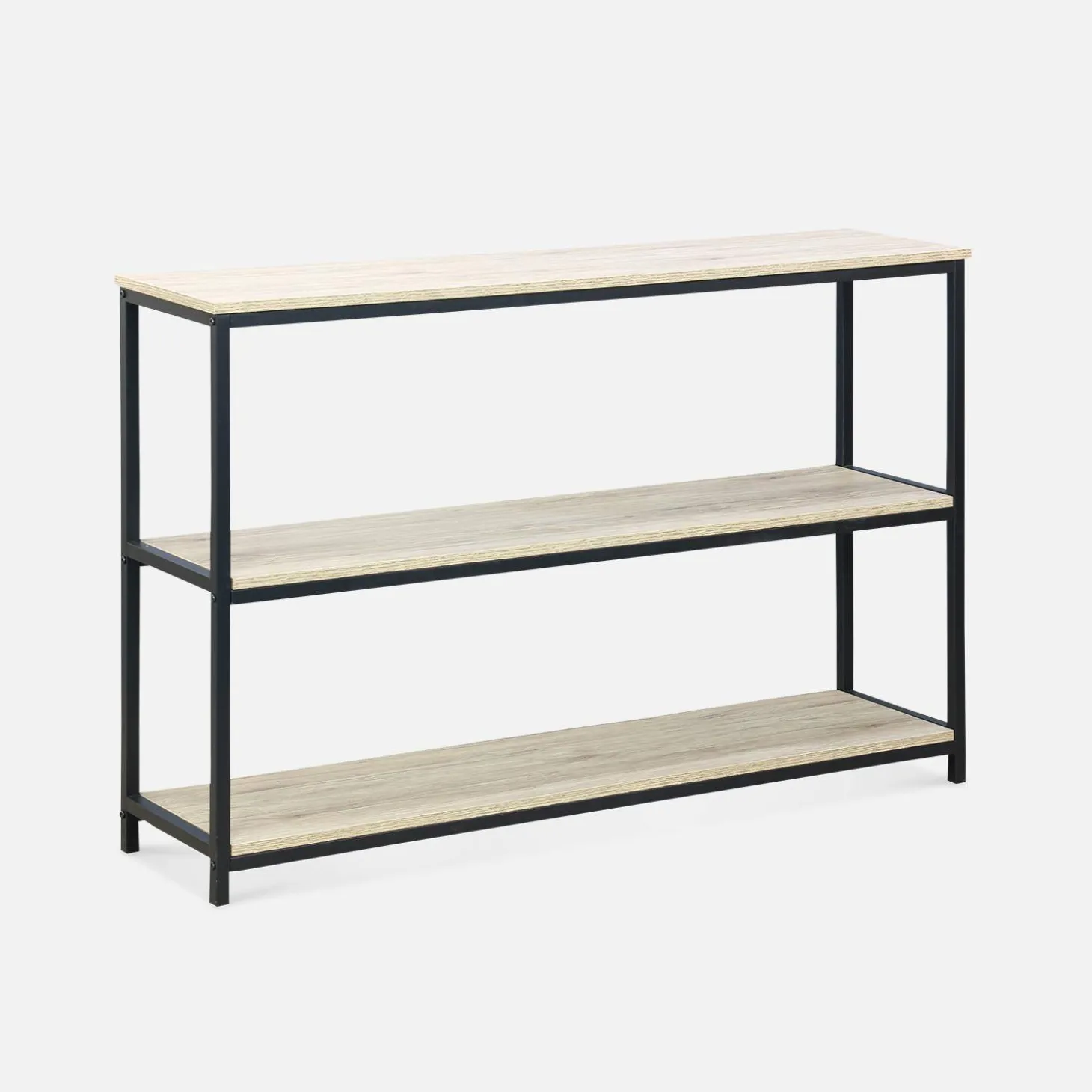 3-level industrial bookcase with wood and metal effect