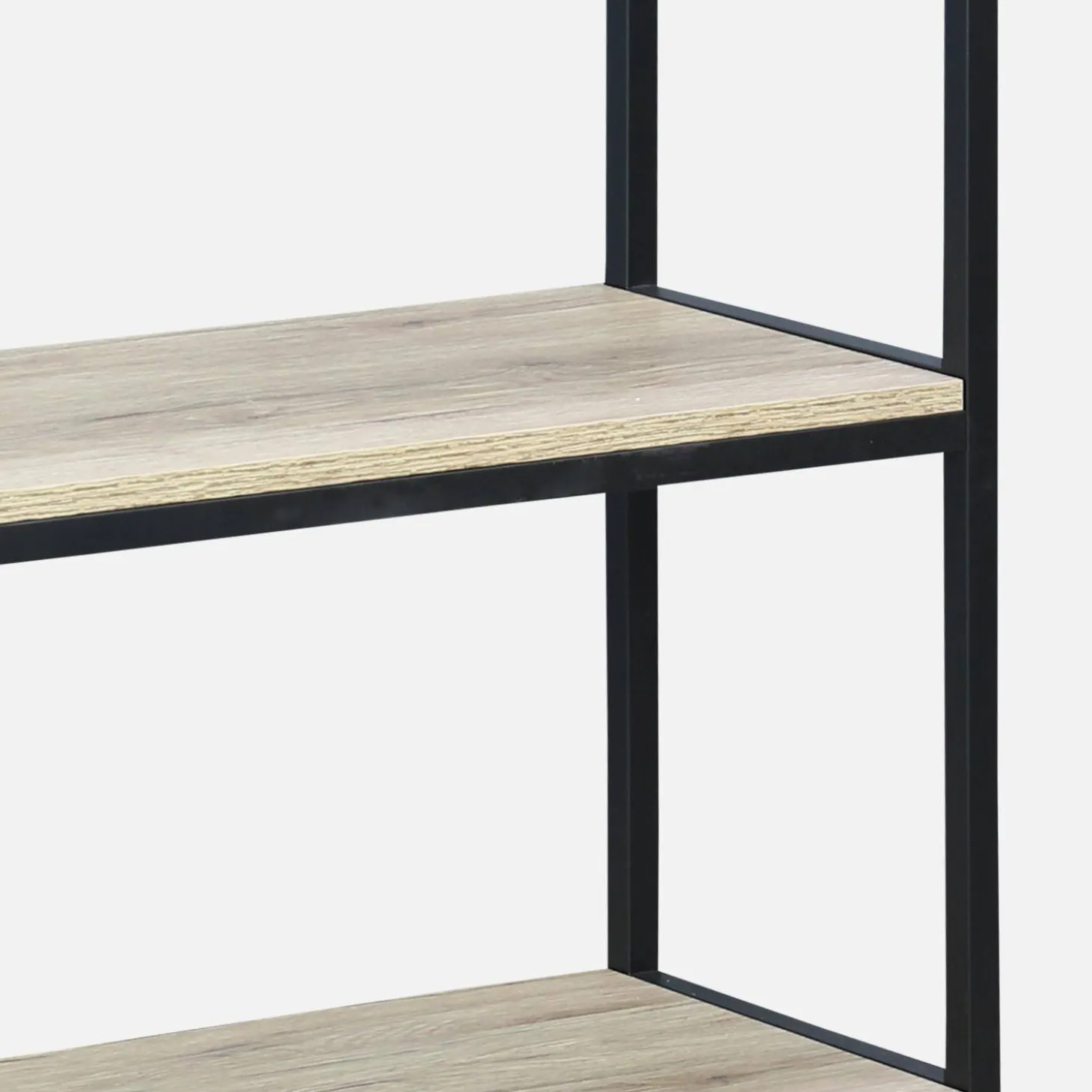 3-level industrial bookcase with wood and metal effect