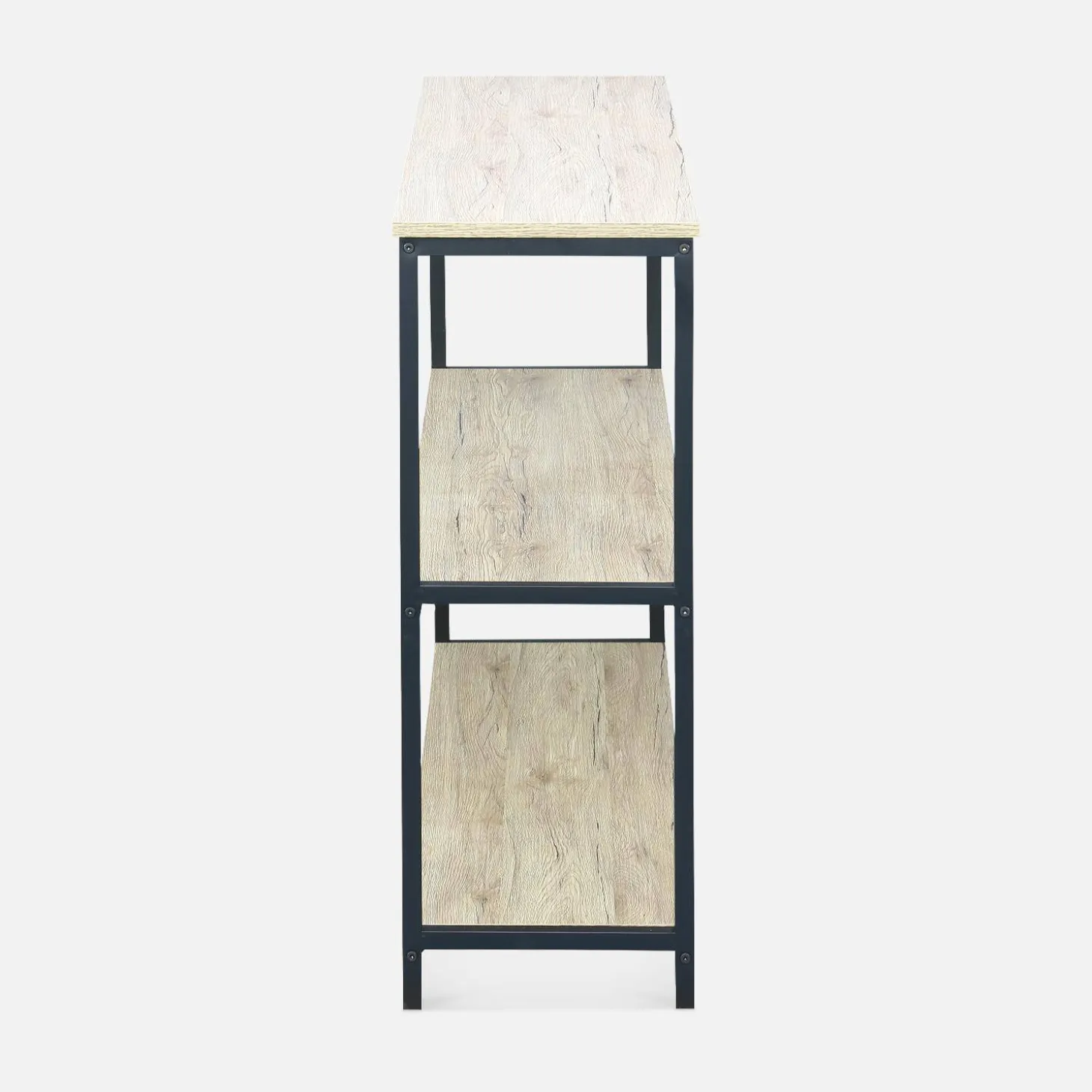 3-level industrial bookcase with wood and metal effect