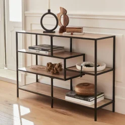 5-level industrial bookshelf in metal and wood effect