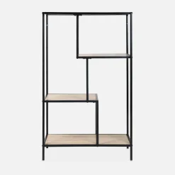 4-level industrial bookshelf in metal and wood effect