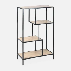 4-level industrial bookshelf in metal and wood effect
