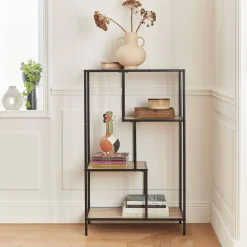 4-level industrial bookshelf in metal and wood effect