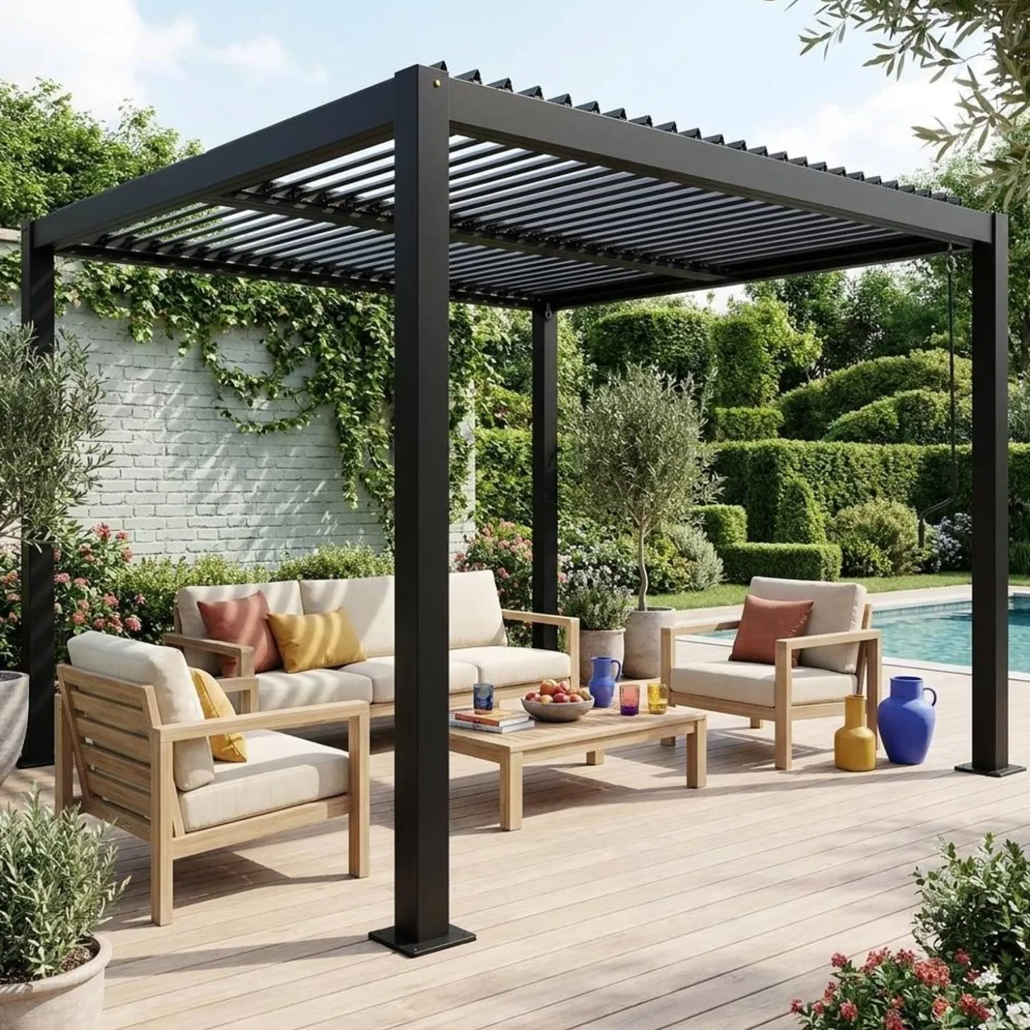 Louvered pergola aluminium and steel 3 x 3m