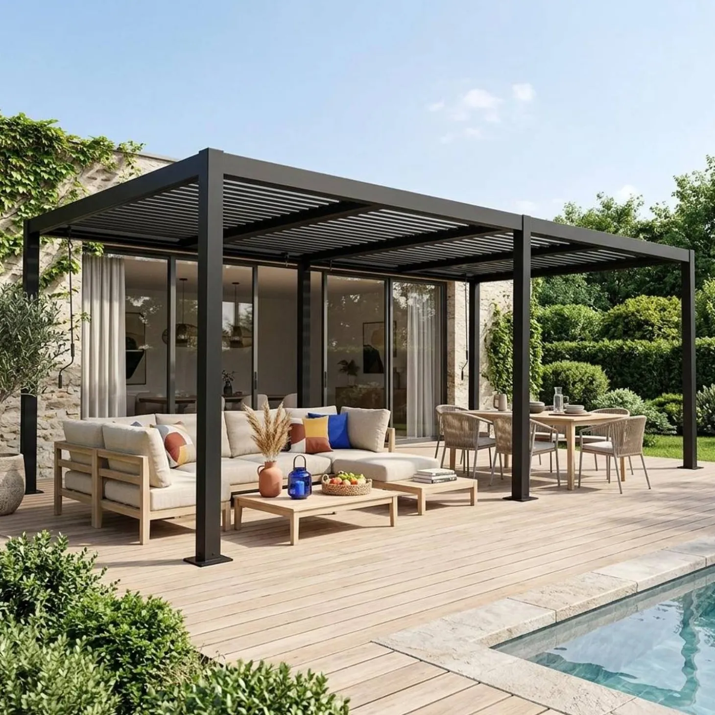 Louvered pergola aluminium and steel 6 x 3m