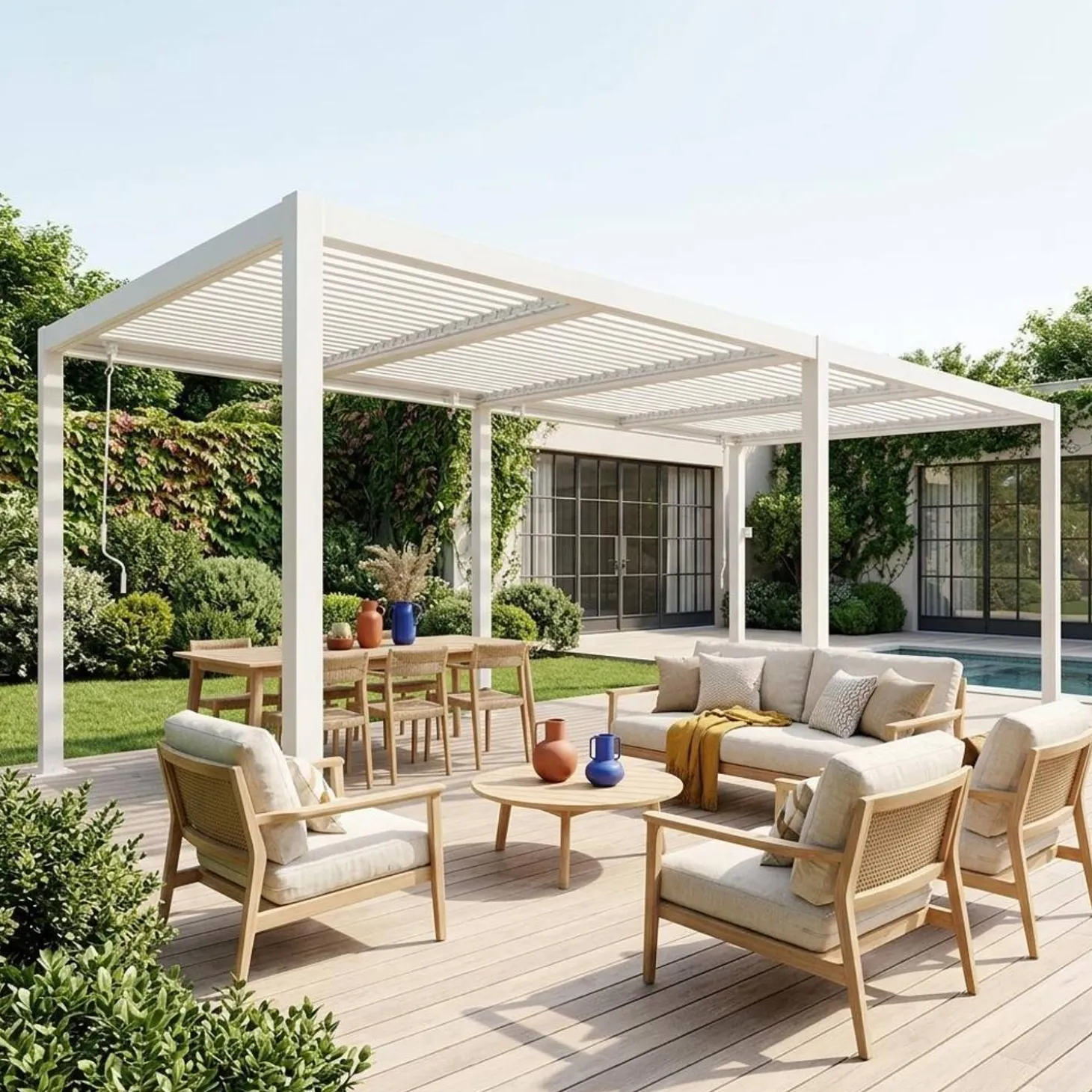 Louvered pergola aluminium and steel 6 x 3m