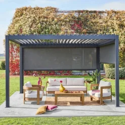 Louvered pergola aluminium 4 x 3m with a 3m blind and a 4m blind