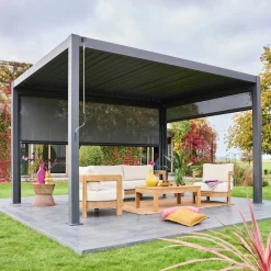 Louvered pergola aluminium 4 x 3m with a 3m blind and a 4m blind