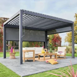 Louvered pergola aluminium 4 x 3m with a 3m blind and a 4m blind