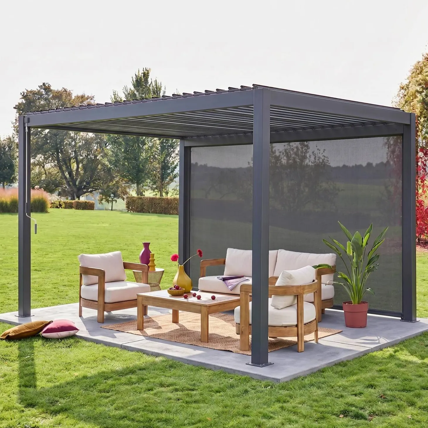 Louvered pergola aluminium 4 x 3m and a 4m blind