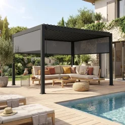 Louvered pergola aluminium 4 x 3m with 2 3m blinds and a 4m blind