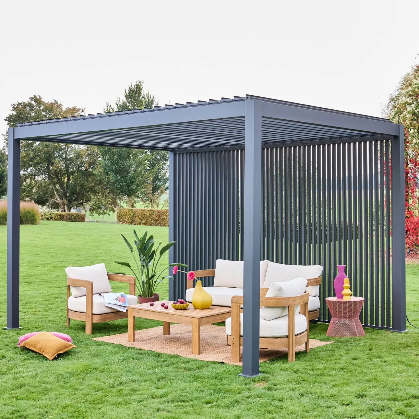 Louvered pergola aluminium 4 x 3m + 3 130cm vertical louver panels