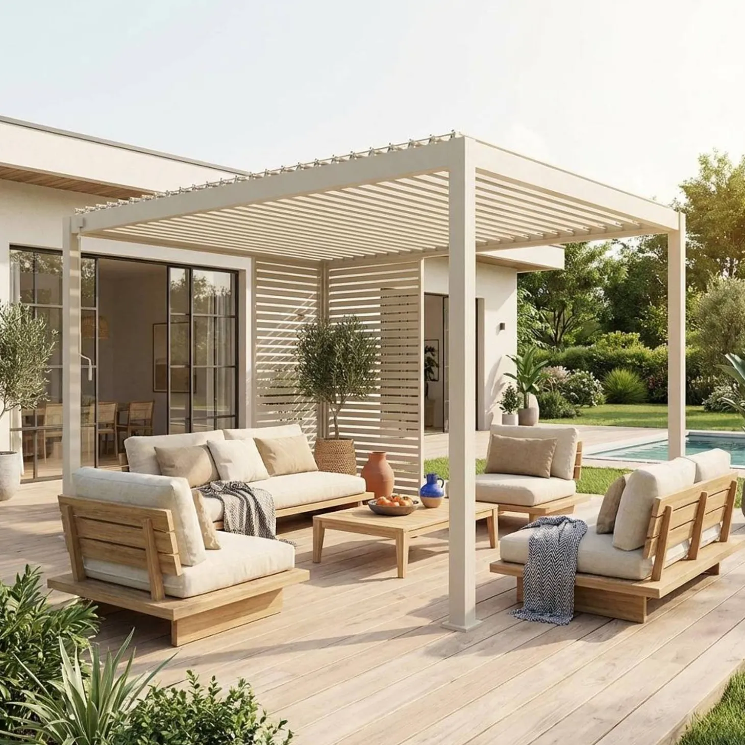 Louvered pergola Triomphe 3x4m + louvers 100cm + louvers 130cm
