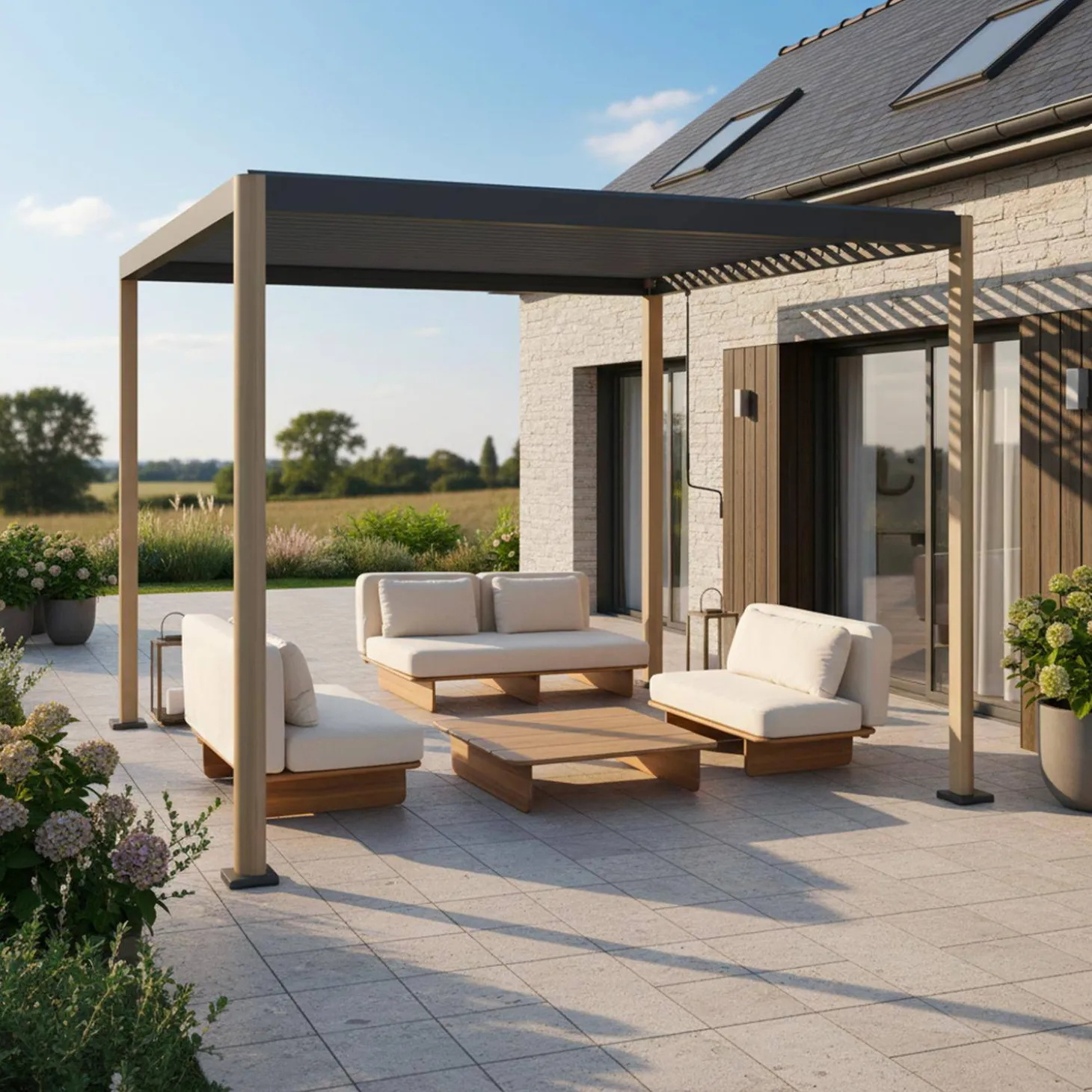 Louvered pergola with rounded legs aluminium 3x3m