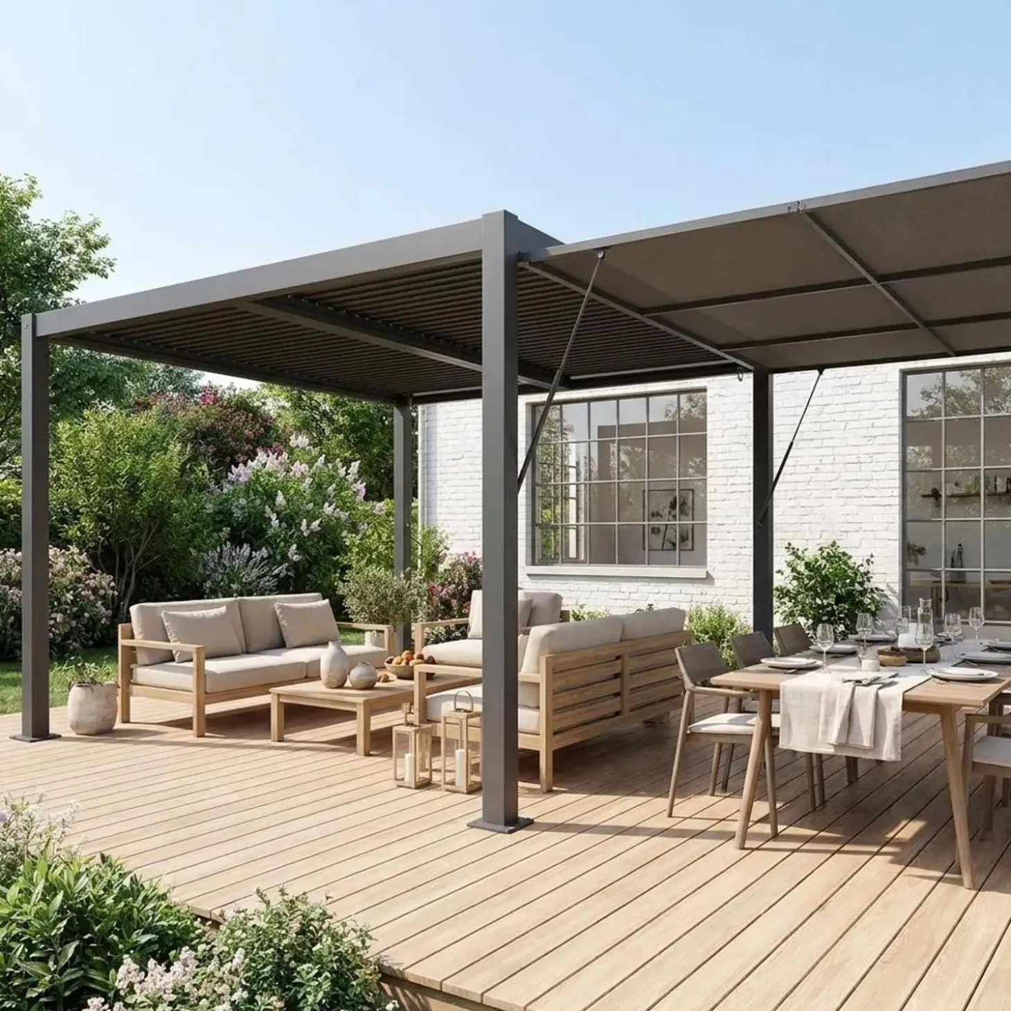 Louvered pergola 4x3m and 4m awning