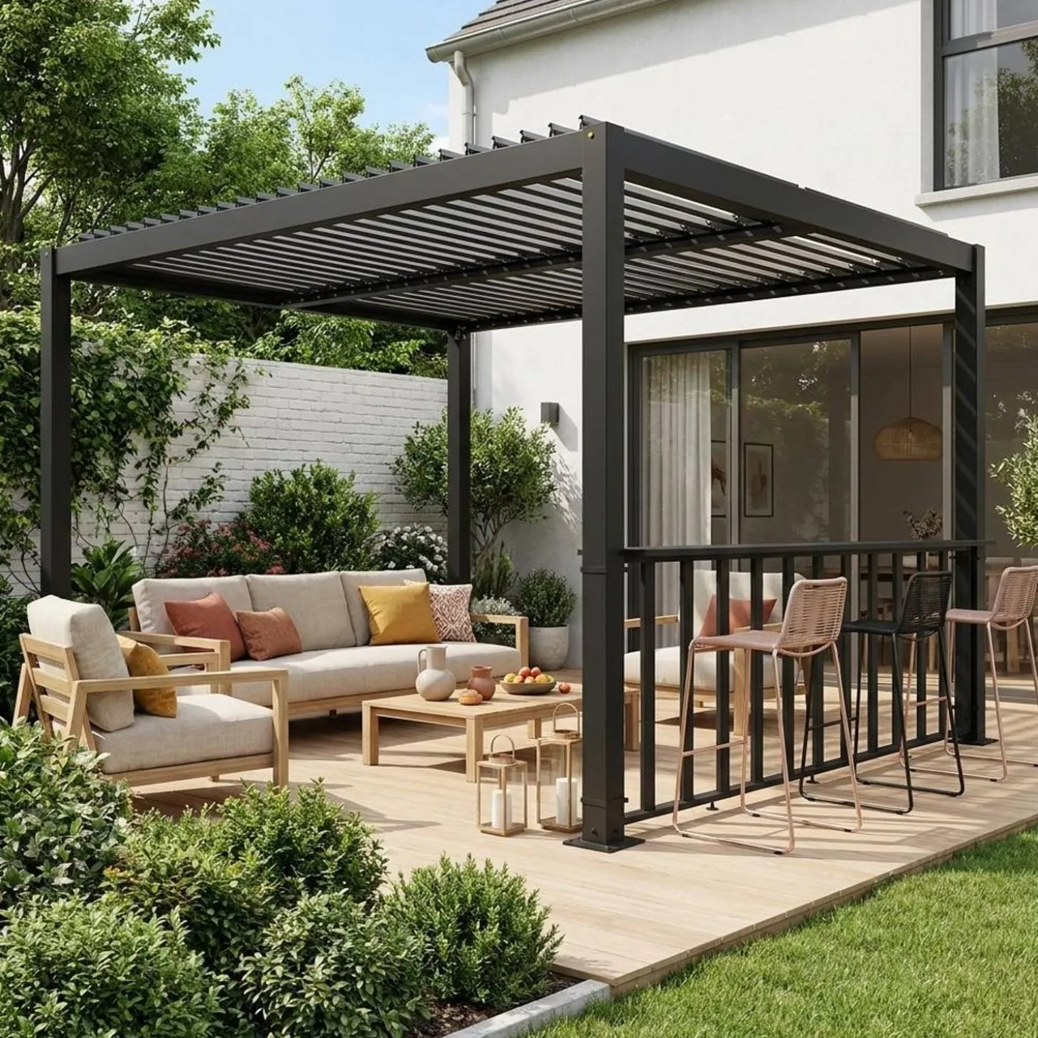 Louvered pergola 4x3m and 3m narrow counter