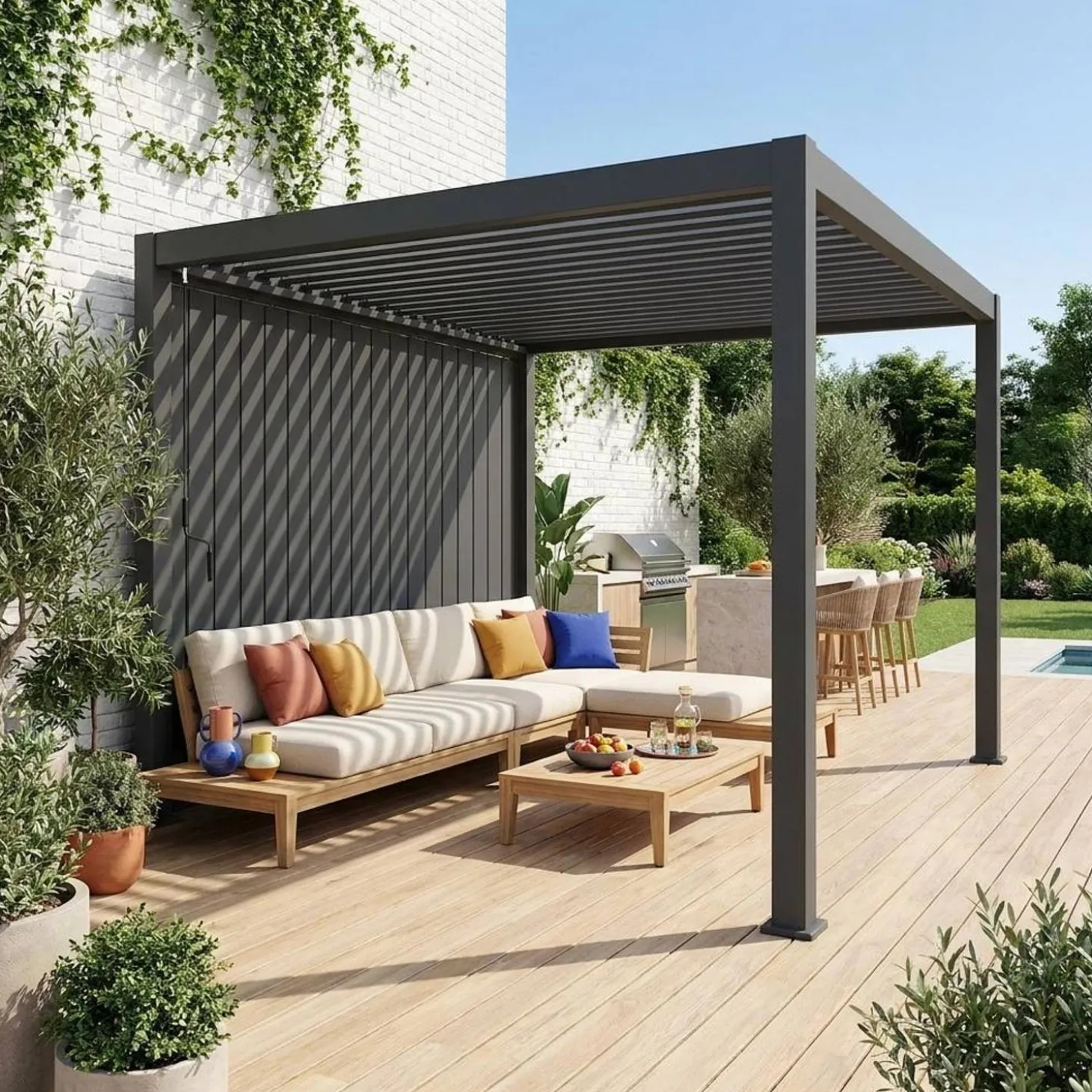 Louvered pergola 4x3m and 4m vertical adjustable louver panel