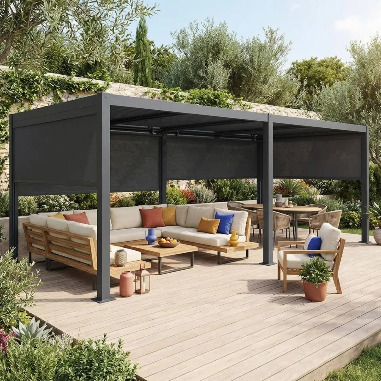 Louvered pergola 6 x 3m + 4 3m blinds