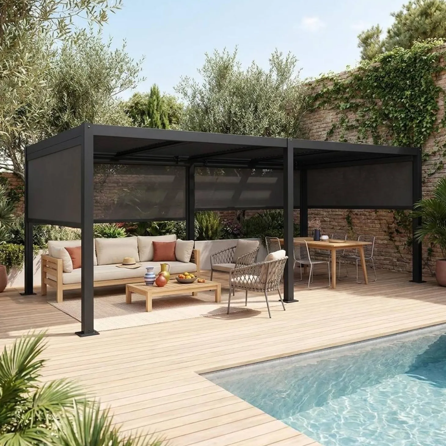 Louvered pergola 6 x 3m + 4 3m blinds