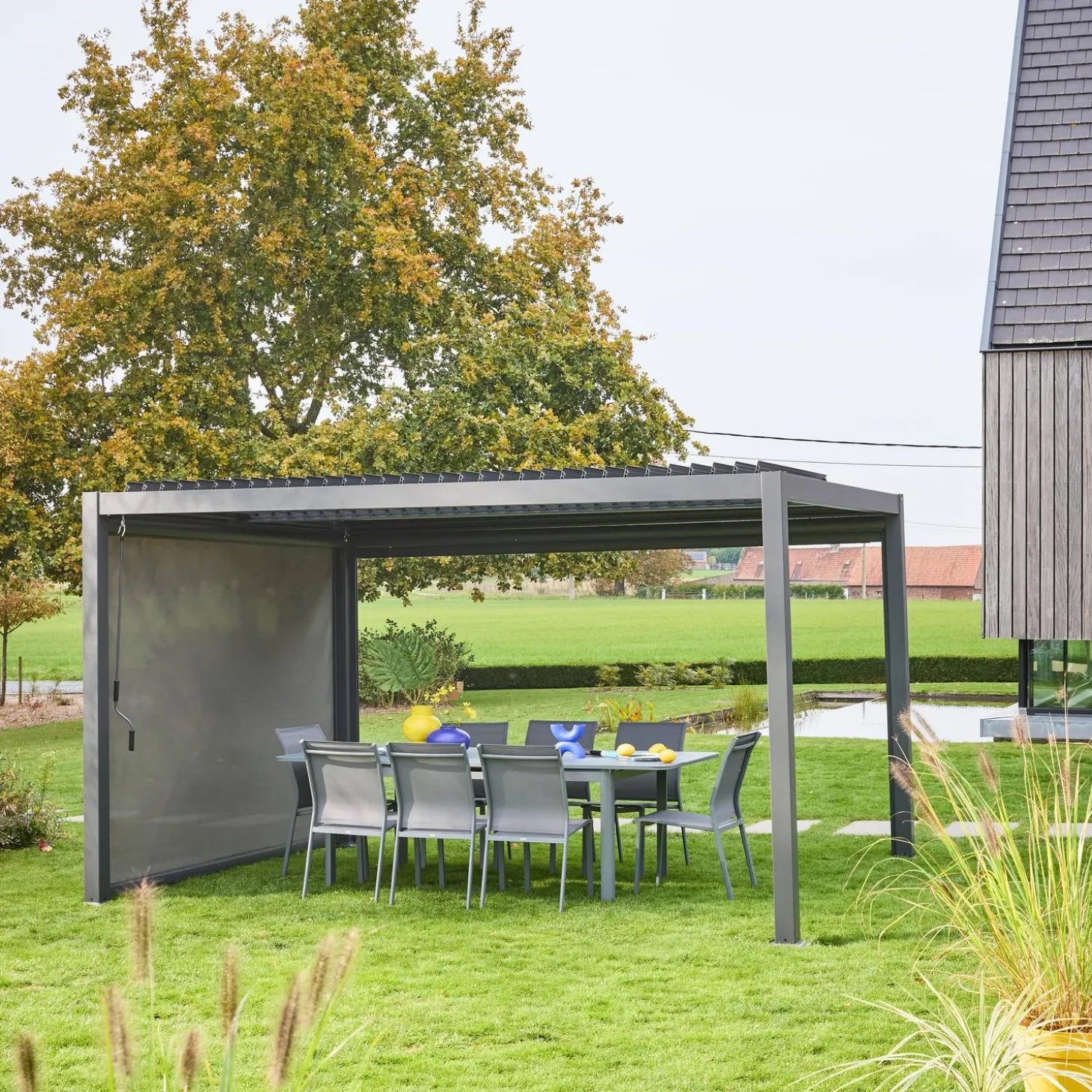 Louvered pergola 4 x 3m with a 3m blind
