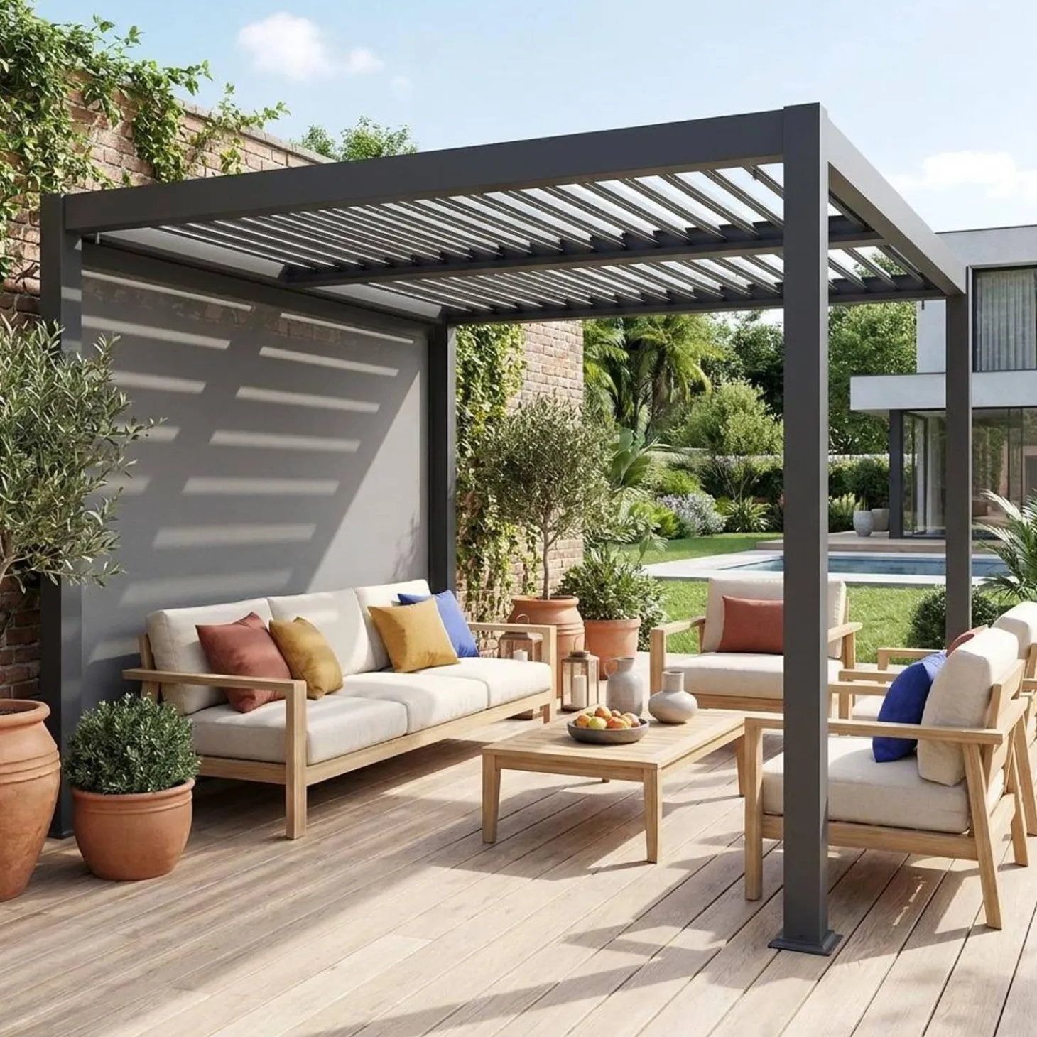 Louvered pergola 3 x 3 m with a 3m blind