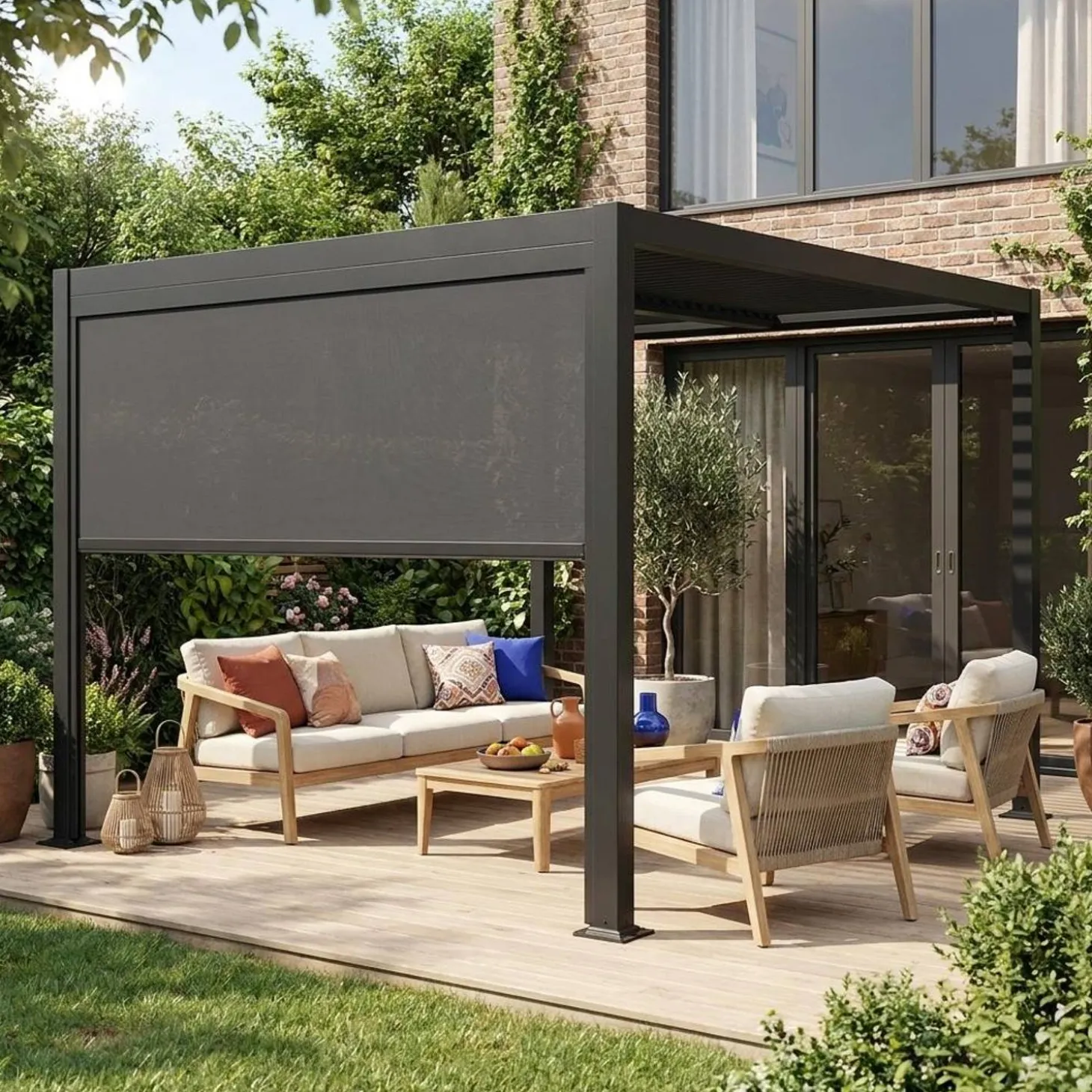 Louvered pergola 3 x 3 m with a 3m blind