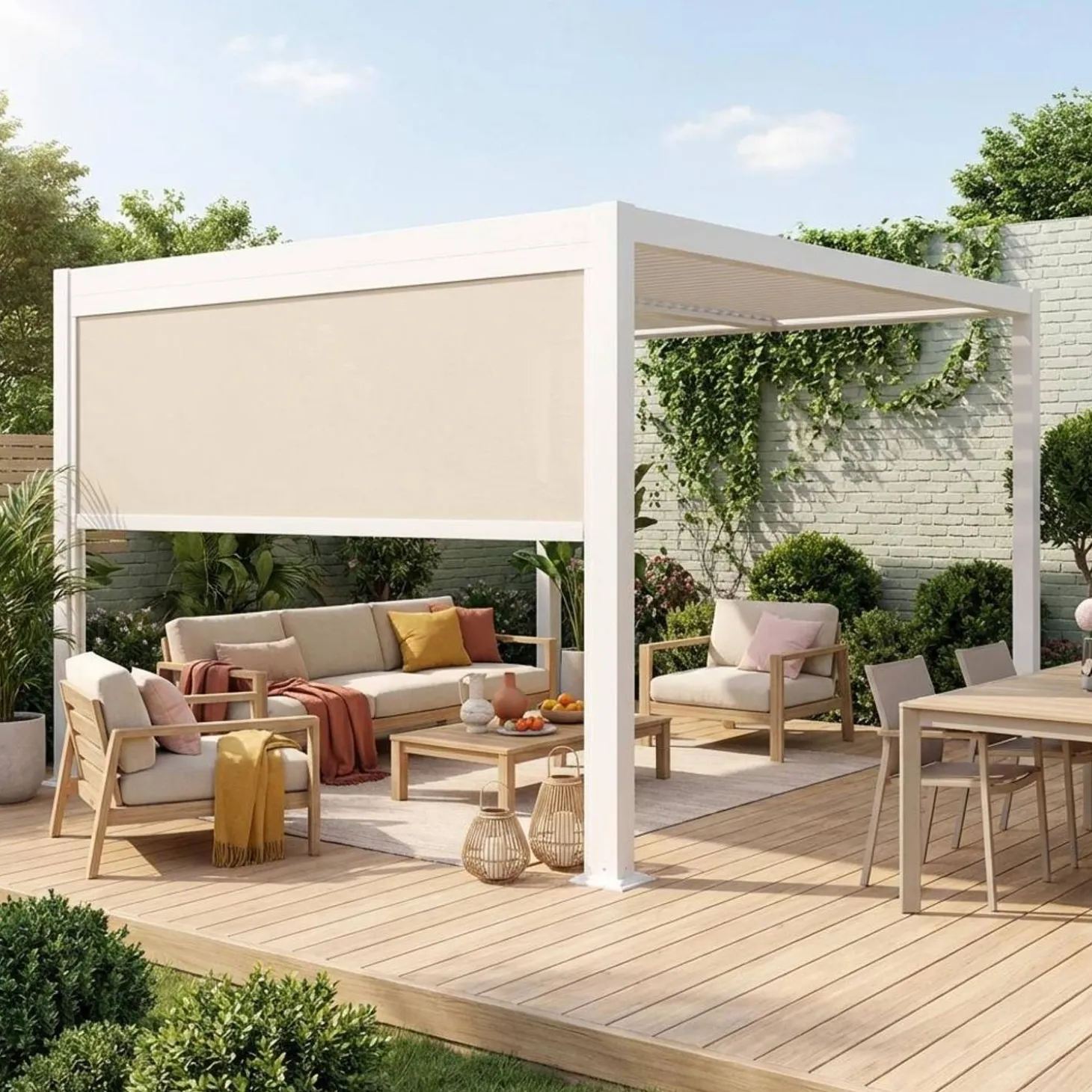 Louvered pergola 3 x 3 m with a 3m blind