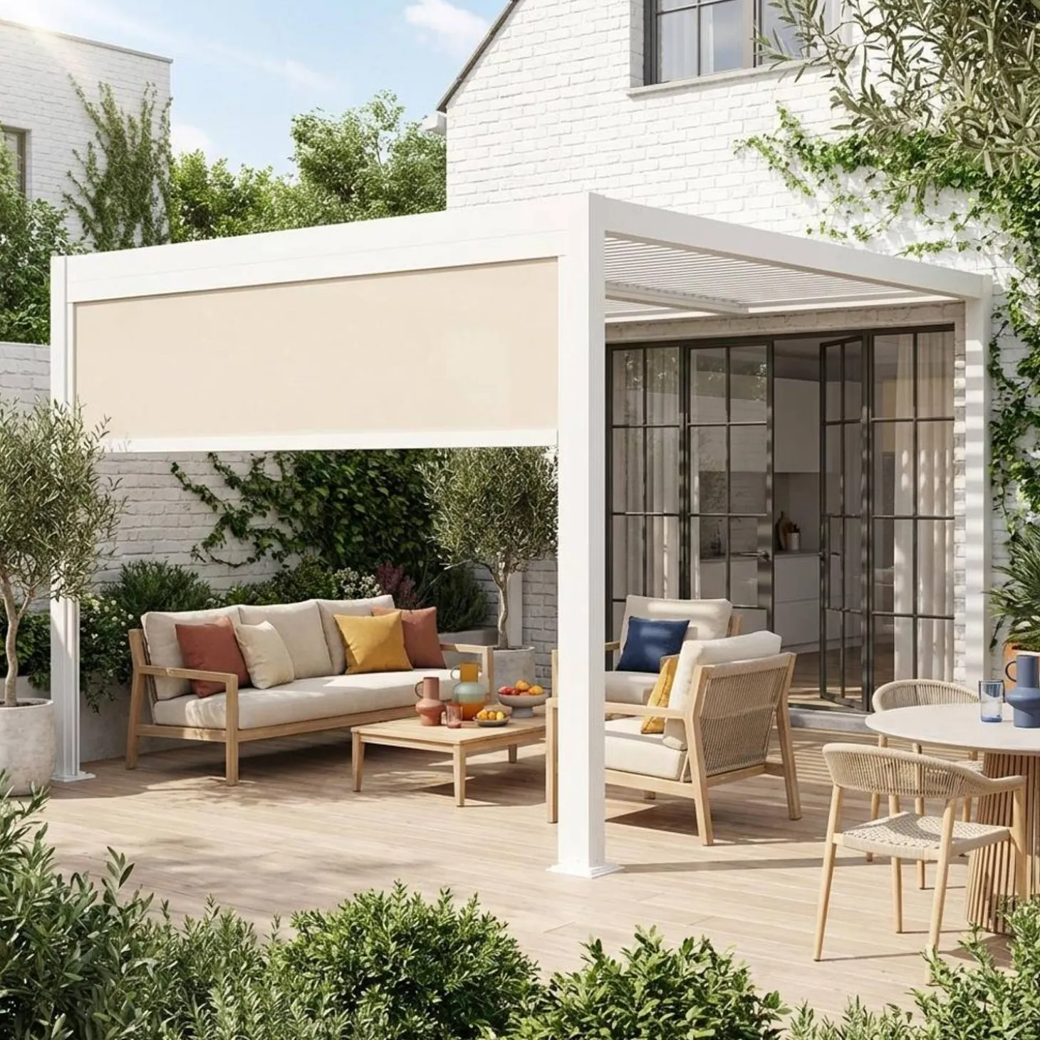 Louvered pergola 3 x 3 m with a 3m blind