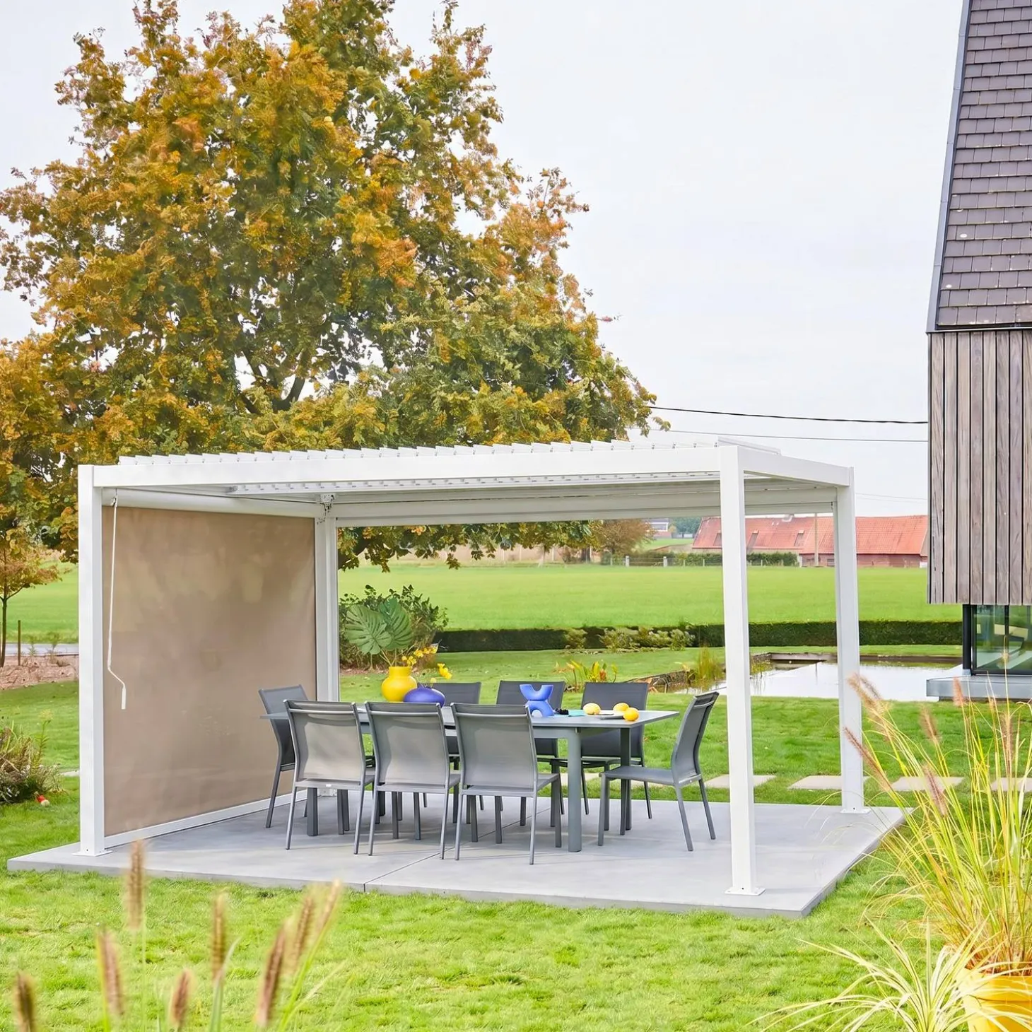 Louvered pergola 4 x 3m with a 3m blind