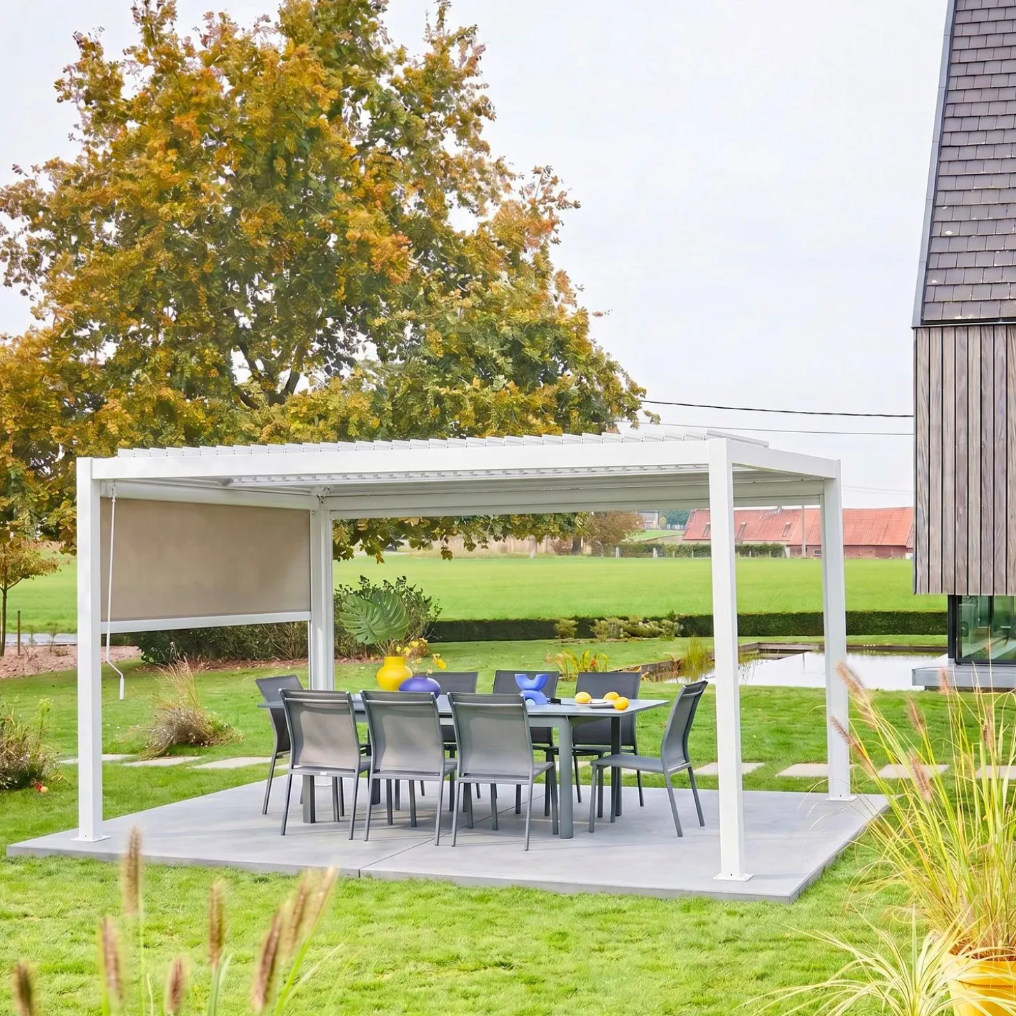 Louvered pergola 4 x 3m with a 3m blind